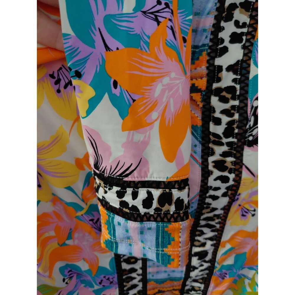Nanette Lepore Colorful Floral 1/4 Zip Stretch Activewear Pullover Top Size L - Picture 4 of 9